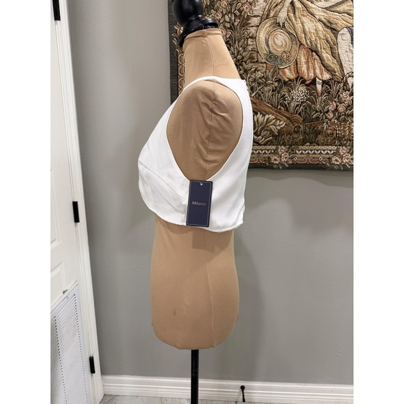 Milumia Tank Top Womens Small White High Neck Cropped Zip Back Stretch - Picture 2 of 14